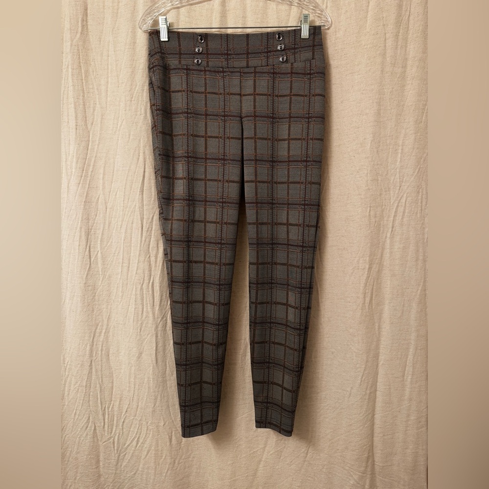 SOHO Brown Plaid Dress Pants M Button Detail 26 in Inseam